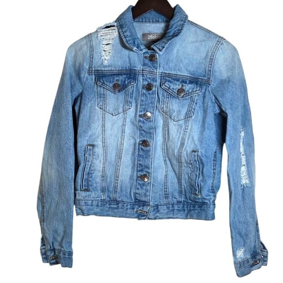 2Sable Jackets & Blazers - 2Sable April Jeans Blue Distressed Classic Denim Trucker Jean Jacket Size Small